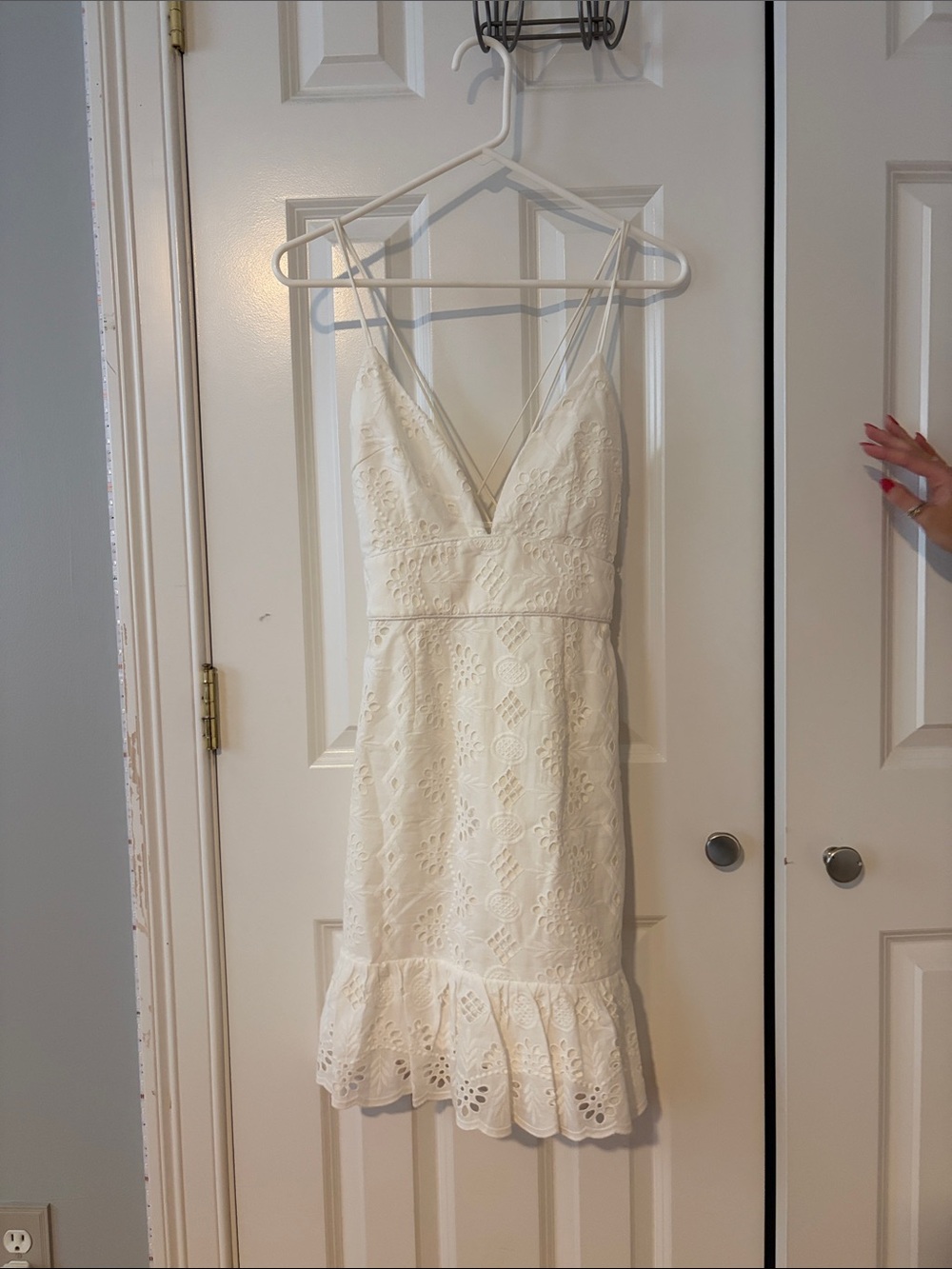 Minuet Petite Ivory Eyelet V-Neck Mini Dress